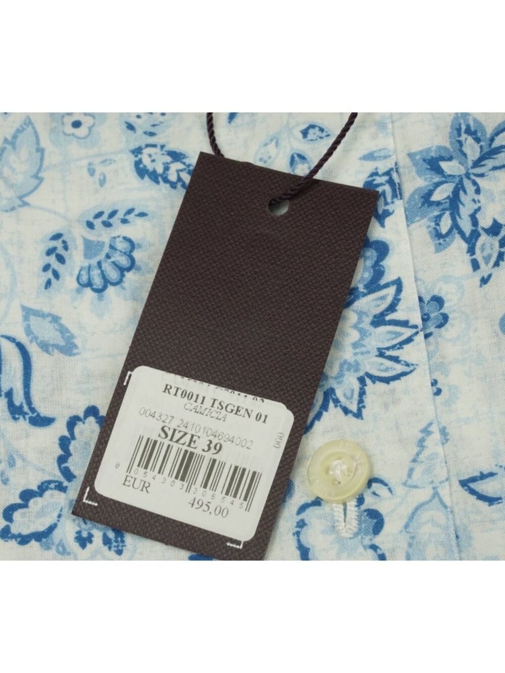 Isaia White Cobalt Floral Pocketed Long Sleeve Cotton Shirt 15.5/39 NEW - Picture 6 of 6